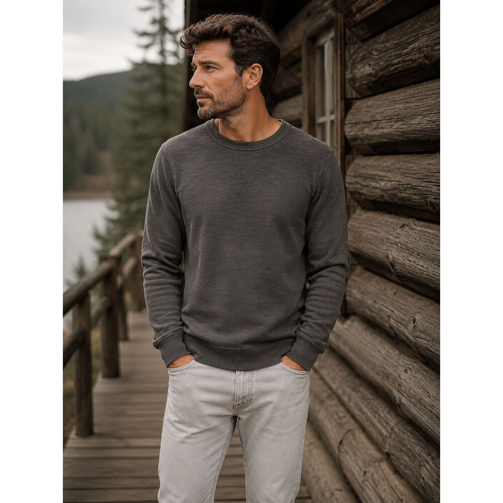 BUCK MASON Gray Cotton Long Sleeve Pullover Sweatshirt Tee Top  Mens Size Small